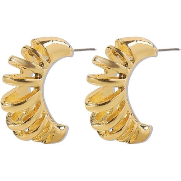 Asymmetrical Gold Drop Earrings | Irregular Melting Liquid Statement Jewelry - Picture 3 of 3